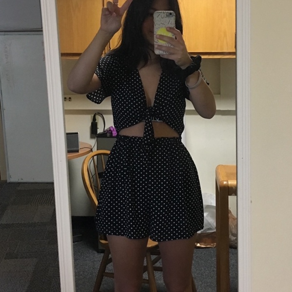 Urban Outfitters Tie-Front Polka Dot Romper - Picture 3 of 4